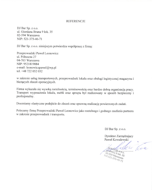 Referencje - DJ Bar