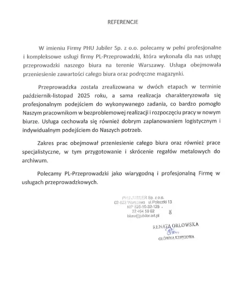 Referencje - PHU Jubiler
